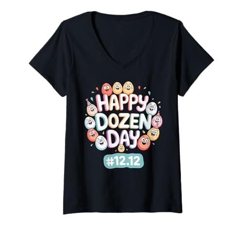 Damen Happy Dozen Day December Vibes 12.12 Lustiges Eierfest T-Shirt mit V-Ausschnitt Damen Happy Dozen Day December Vibes 12.12 Lustiges Eierfest T-Shirt mit V-Ausschnitt von December Gift