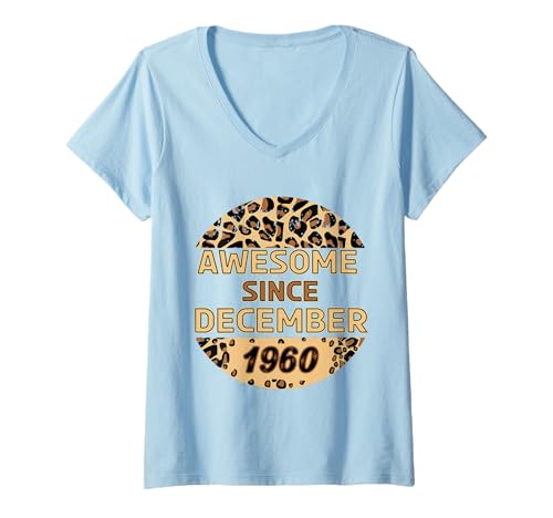 Damen Fantastisch seit Dezember 1960, Leopardenmuster, Dezember-Geburtstag T-Shirt mit V-Ausschnitt Damen Fantastisch seit Dezember 1960, Leopardenmuster, Dezember-Geburtstag T-Shirt mit V-Ausschnitt von December Leopard Print Awesome Since December 1960