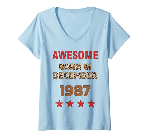 Damen Fantastisch seit Dezember 1987 Leopard Print Dezember Birthday T-Shirt mit V-Ausschnitt Damen Fantastisch seit Dezember 1987 Leopard Print Dezember Birthday T-Shirt mit V-Ausschnitt von December Leopard Print Awesome since 1987 December