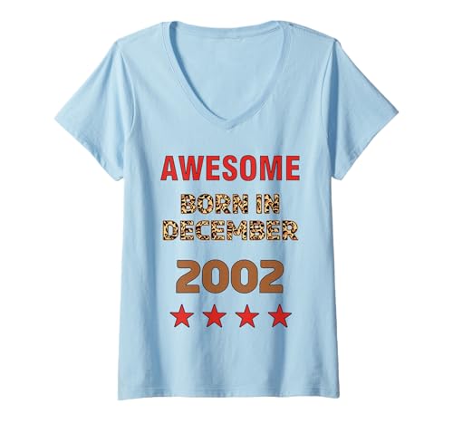 Damen Toll seit Dezember 2002 Leopardenmuster Dezember Geburtstag T-Shirt mit V-Ausschnitt von December Leopard Print Awesome since 2002 December
