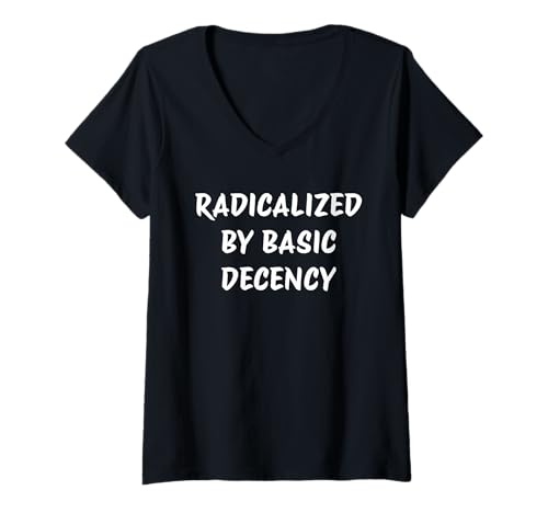 Damen Radikalisiert von Basic Decency Fun Social Democracy T-Shirt mit V-Ausschnitt Damen Radikalisiert von Basic Decency Fun Social Democracy T-Shirt mit V-Ausschnitt von Decency Matters