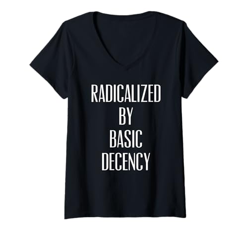 Damen Radikalisiert von Basic Decency Fun Social Democracy T-Shirt mit V-Ausschnitt Damen Radikalisiert von Basic Decency Fun Social Democracy T-Shirt mit V-Ausschnitt von Decency Matters