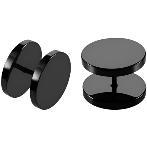 1 Paar Schwarz 14 mm(9/16") Edelstahl Fake Ears Plugs Rund Kit False Dehnungs Stud Ohr Stecker Schmuck Ohrstecker Ohrringe Schraube Helix Tragus Piercing Frauen Herren von Decentraland