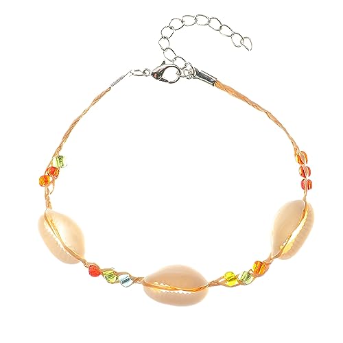 1 Pcs Strand Stil Seesterne Muschel Fußkettchen Armband, gewebte Lafite Gras, farbiger Kies Handgemachte Sommer Einstellbare Fußkettchen Bunte Mehrschichtige Fuß Schmuck für Frauen Mädchen Damen von Decentraland