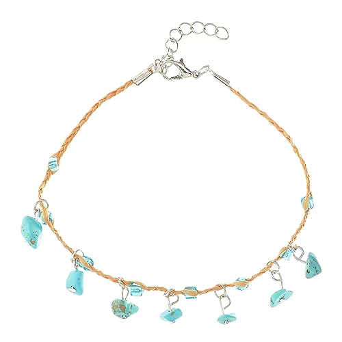 1 Pcs Strand Stil Seesterne Muschel Fußkettchen Armband, gewebte Lafite Gras, farbiger Kies Handgemachte Sommer Einstellbare Fußkettchen Bunte Mehrschichtige Fuß Schmuck für Frauen Mädchen Damen von Decentraland