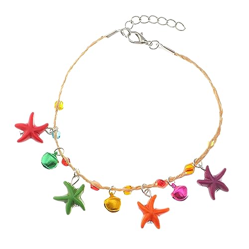 1 Pcs Strand Stil Seesterne Muschel Fußkettchen Armband, gewebte Lafite Gras, farbiger Kies Handgemachte Sommer Einstellbare Fußkettchen Bunte Mehrschichtige Fuß Schmuck für Frauen Mädchen Damen von Decentraland