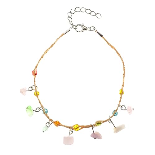 1 Pcs Strand Stil Seesterne Muschel Fußkettchen Armband, gewebte Lafite Gras, farbiger Kies Handgemachte Sommer Einstellbare Fußkettchen Bunte Mehrschichtige Fuß Schmuck für Frauen Mädchen Damen von Decentraland