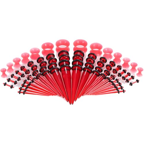 1 SET 14 G-00 G Rot Acryl Ohr Stretching Kit Silikon Tunnels Kegel Piercing Schmuck Dehnungs Messgeräte Expander Doppel-O-Ringe Acrylkegel Dehnstäbe Frauen Herren von Decentraland