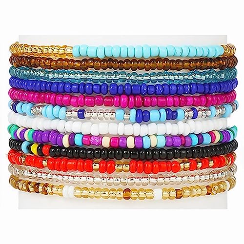 12 Pcs Böhmische Fußkettchen Armband, handgemachte Perlen Sommer Fußkettchen Armband Elastischer Faden Fußkettchen Bunte mehrschichtige Perlen Fußschmuck für Frauen Mädchen Damen von Decentraland