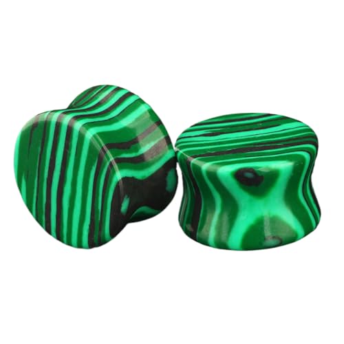 Decentraland 2 Stück 16mm(5/8") Natürliche Malachit-Bio-Stein-Ohrstöpsel Doppelter Trompetenkörper Durchbohrte Ohrringe Schmuck Für Männer Und Frauen von Decentraland