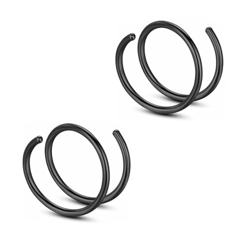 2 Stück 20G Durchmesser 10 mm Schwarzer Doppelring Septum Nasenring Knorpel Hergestellt Aus Hypoallergenem Chirurgischem Stahl Nasen Lippen Tragus Ohrring Piercing Schmuck Für Damen Und Herren von Decentraland