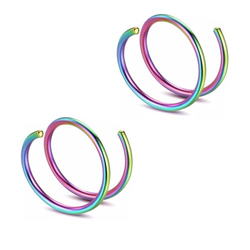 2 Stück 20G Durchmesser 8 mm Regenbogen Doppelring Septum Nasenring Knorpel Hergestellt Aus Hypoallergenem Chirurgischem Stahl Nasen Lippen Tragus Ohrring Piercing Schmuck Für Damen Und Herren von Decentraland