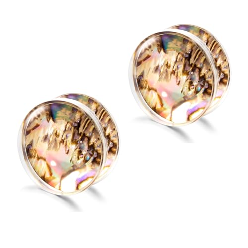 2 Stück 6mm(2G) Ohrstöpsel aus Acryl mit Abalone-Muschelmuster Doppelhorn-Expander Piercing-Schmuck für Männer und Frauen von Decentraland