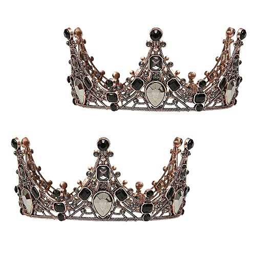 2 Stück Barock Krone Vintage Runde Tiara Retro Gothic Strass Schwarz Königin Krone für Festival Party Haarschmuck für Mädchen, About 4.7 inch (12CM) in diameter, Legierung, Acryl von Decentraland