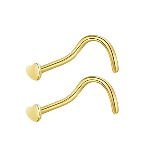 2 Stück Gold Gebogen Mit Herz 0.8 mm(20 G) Nasennagel Nasenring Septum Nasenpiercing Ring Stecker Nostril Piercing Conch Helix Körper Piercings Knorpel Schmuck Titanstahl Edelstahl für Frauen 7 mm von Decentraland