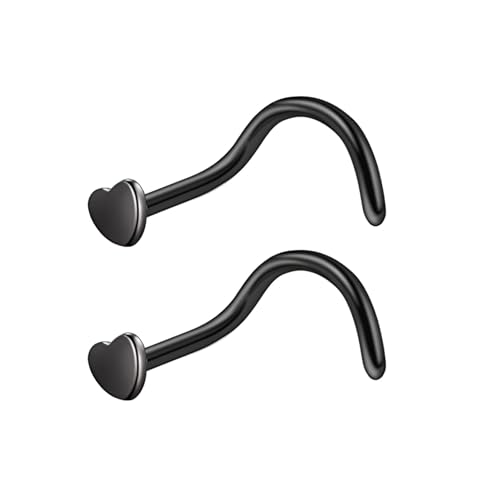 2 Stück Schwarz Gebogen Mit Herz 0.8 mm(20 G) Nasennagel Nasenring Septum Nasenpiercing Ring Stecker Nostril Piercing Conch Helix Körper Piercings Knorpel Schmuck Titanstahl Edelstahl für Frauen 7 mm von Decentraland