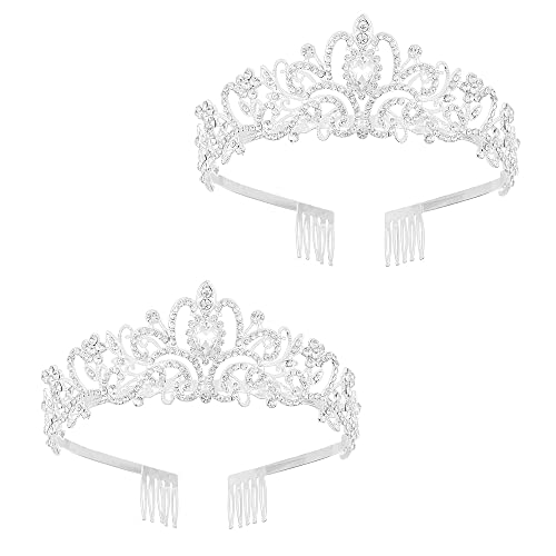 2 Stück Tiara Krone Kristall Tiaras Braut Hochzeit Kronen Strass Königin Tiaras Haarschmuck für Frauen Mädchen Prinzessin Stirnband Geburtstag Stirnbänder für Abschlussball Brautparty von Decentraland