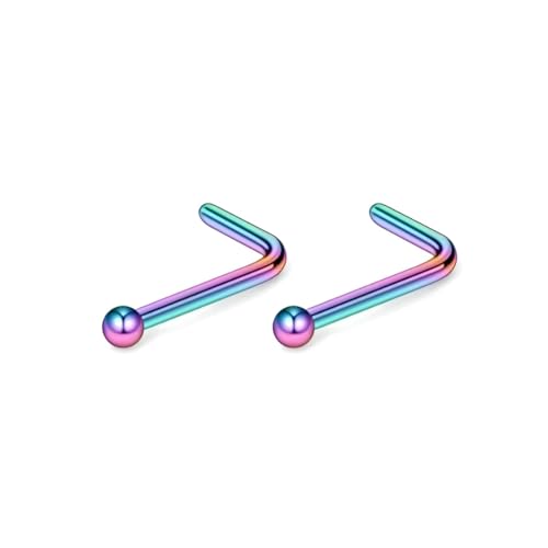 2Stück Farbe L-Form Mit Kugel 0.8mm(20G) Nasennagel Nasenring Septum Nasenpiercing Ring Stecker Nostril Piercing Conch Helix Körper Piercings Knorpel Schmuck Titanstahl Edelstahl für Frauen 6.5mm von Decentraland