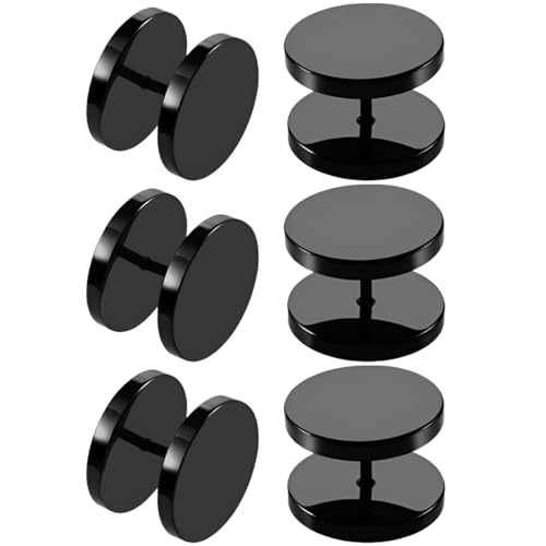 3 Paar Schwarz 4 mm(6 G) Edelstahl Fake Ears Plugs Rund Kit False Dehnungs Stud Ohr Stecker Schmuck Ohrstecker Ohrringe Schraube Helix Tragus Piercing Frauen Herren von Decentraland
