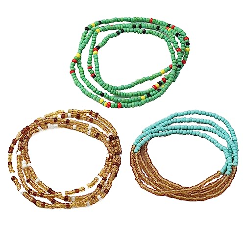 3 Pcs Böhmische Fußkettchen Armband, handgemachte Perlen Sommer Fußkettchen Armband Elastischer Faden Glasperlen Fußkettchen Bunte mehrschichtige Perlen Elastischer Fußschmuck für Frauen Mädchen von Decentraland