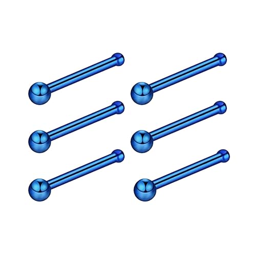 6 Stück Blau Mit Kugel 0.8 mm(20 G) Nasennagel Nasenring Septum Nasenpiercing Ring Stecker Nostril Piercing Conch Helix Körper Piercings Knorpel Schmuck für Frauen Titanstahl Edelstahl 7 mm von Decentraland