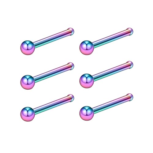 6 Stück Farbe Mit Kugel 0.8 mm(20 G) Nasennagel Nasenring Septum Nasenpiercing Ring Stecker Nostril Piercing Conch Helix Körper Piercings Knorpel Schmuck für Frauen Titanstahl Edelstahl 7 mm von Decentraland