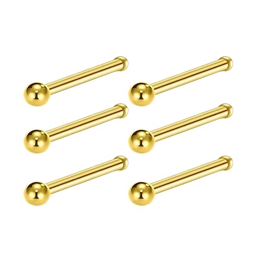 6 Stück Gold Mit Kugel 0.8 mm(20 G) Nasennagel Nasenring Septum Nasenpiercing Ring Stecker Nostril Piercing Conch Helix Körper Piercings Knorpel Schmuck für Frauen Titanstahl Edelstahl 7 mm von Decentraland