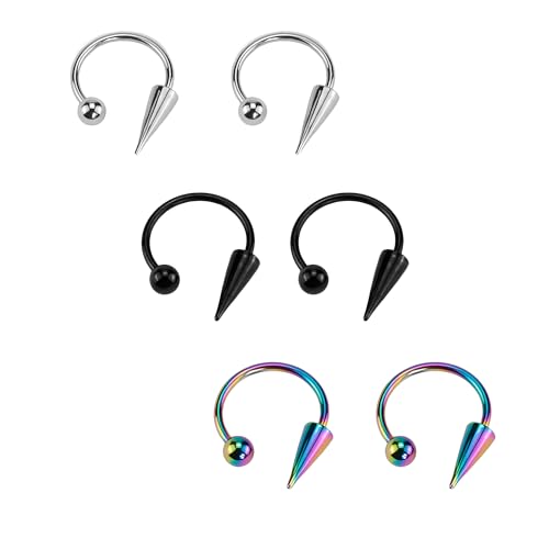 6 Stück Silber Schwarz Farbe 16G 1,2 mm Septumpiercing aus chirurgischem Titanstahl Septum-Nasenringe in Hufeisenform aus Edelstahl C-Typ Nasen Lippen Piercing Septumschmuck Für Frauen Männer 8mm von Decentraland