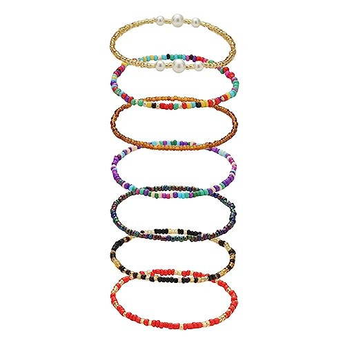 7 Pcs Böhmische Fußkettchen Armband, handgemachte Perlen Sommer Fußkettchen Armband Elastischer Faden Glasperlen Fußkettchen Bunte mehrschichtige Perlen Fußschmuck für Frauen Mädchen Damen von Decentraland