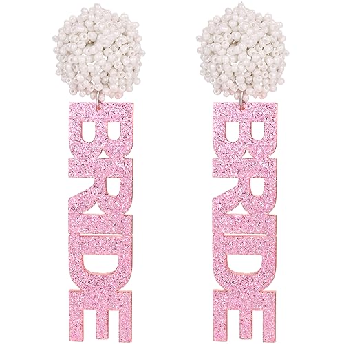 BRIDE Earrings Brautgeschenke, Perlen-Strass-Braut-Buchstaben-Ohrringe für Frauen, Braut-Accessoires für Junggesellenabschied, handgefertigte Perlen-Braut-Ohrhänger, Hochzeit von Decentraland