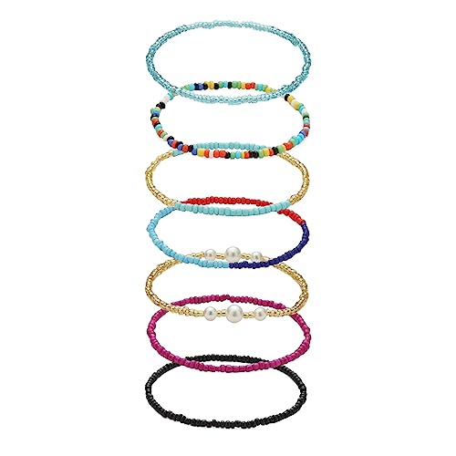 Böhmische Fußkettchen Armband, handgemachte Perlen Sommer Fußkettchen Armband Elastischer Faden Fußkettchen Bunte mehrschichtige Perlen Fußschmuck für Frauen Mädchen Damen von Decentraland
