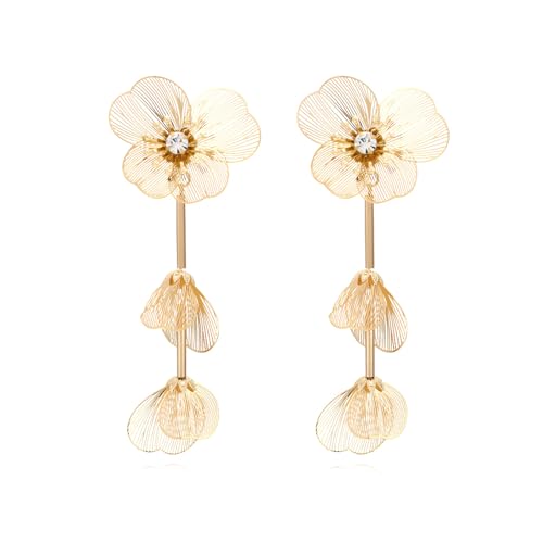 Boho Hawaiian Blume Lange Dangle Ohrringe für Frauen, Bohemian Gold Layered Petal Übertriebene Hochzeit Schmuck Ohrringe für Mädchen von Decentraland