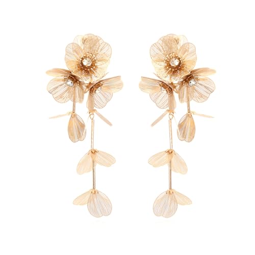 Boho Hawaiian Blume Lange Dangle Ohrringe für Frauen, Bohemian Gold Layered Petal Übertriebene Hochzeit Schmuck Ohrringe für Mädchen von Decentraland