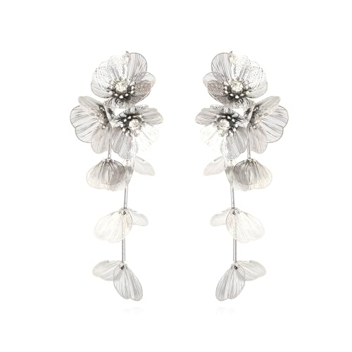 Boho Hawaiian Blume Lange Dangle Ohrringe für Frauen, Bohemian Gold Layered Petal Übertriebene Hochzeit Schmuck Ohrringe für Mädchen von Decentraland