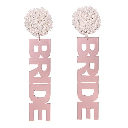 BRIDE Earrings Brautgeschenke, Perlen-Strass-Braut-Buchstaben-Ohrringe für Frauen, Braut-Accessoires für Junggesellenabschied, handgefertigte Perlen-Braut-Ohrhänger, Hochzeit von Decentraland