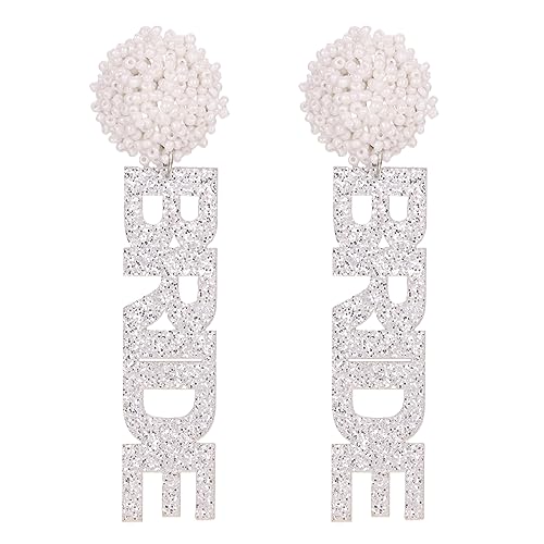 BRIDE Earrings Brautgeschenke, Perlen-Strass-Braut-Buchstaben-Ohrringe für Frauen, Braut-Accessoires für Junggesellenabschied, handgefertigte Perlen-Braut-Ohrhänger, Hochzeit von Decentraland