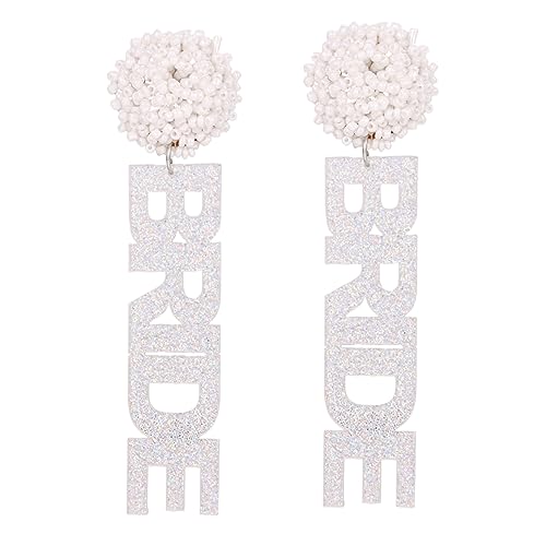 BRIDE Earrings Brautgeschenke, Perlen-Strass-Braut-Buchstaben-Ohrringe für Frauen, Braut-Accessoires für Junggesellenabschied, handgefertigte Perlen-Braut-Ohrhänger, Hochzeit von Decentraland