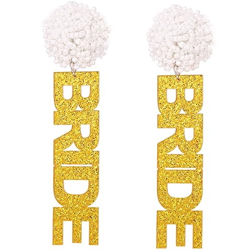 BRIDE Earrings Brautgeschenke, Perlen-Strass-Braut-Buchstaben-Ohrringe für Frauen, Braut-Accessoires für Junggesellenabschied, handgefertigte Perlen-Braut-Ohrhänger, Hochzeit von Decentraland