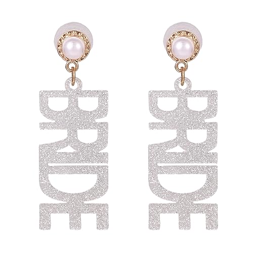 BRIDE Earrings Brautgeschenke, Perlen-Strass-Braut-Buchstaben-Ohrringe für Frauen, Braut-Accessoires für Junggesellenabschied, handgefertigte Perlen-Braut-Ohrhänger, Hochzeit von Decentraland