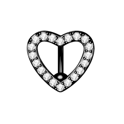 Decentraland 1 Stück 14G Schwarzer Liebesherz-Bauchnabelring Mit Klarem Zirkon Edelstahl Nabelrückwärtsscharnier Hypoallergener Piercing-Schmuck Für Frauen von Decentraland