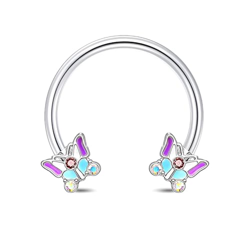 Decentraland 1 Stück 16G Hufeisen Hoop Septum Ring Ohrring Knorpel Nasenring Kleine Pailletten Schmetterling Captive Bead Ringe Tragus Daith Rook Helix Körperpiercing Schmuck für Frauen von Decentraland