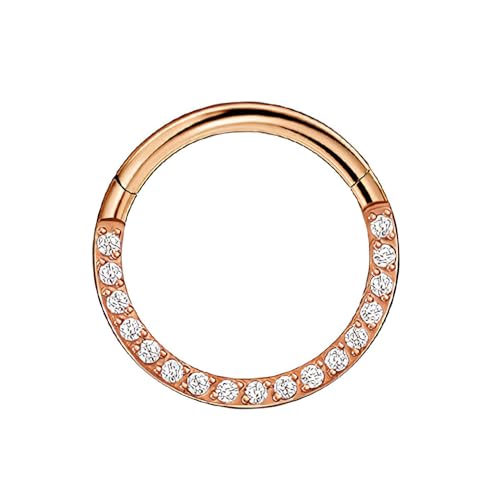 Decentraland 1 Stück 16G Roségold Durchmesser 8 mm 316L Edelstahl Nasensegmentringe Hoop mit Zirkon Scharnier Septum Clicker Ring Helix Knorpel Tragus Piercing Schmuck für Damen und Herren von Decentraland
