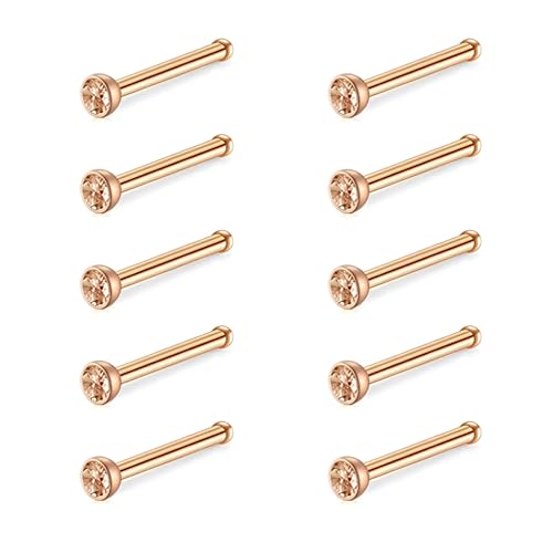 Decentraland 10 Stück Rose golden-Rose golden (I-förmiger Nasenring), Nasenstecker aus Chirurgenstahl/Titan für Frauen, Nasenloch-Piercing-Schmuck, 20 g von Decentraland