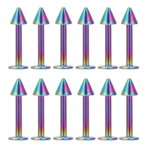 Decentraland 12 Stück Farbiger Spitzer Kegel 6 mm Nasenstecker aus chirurgischem Stahl/Titan für Damen-Nasenloch-Piercing-Schmuck/Spike-Nasenstecker/Labret-Stecker 16 g von Decentraland