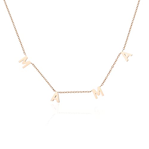 Decentraland 18K Gold überzogener Edelstahl zierlicher einfacher Entwurf Mama Nana Brief Halskette für Frauen Muttertag Jubiläum Schmuck Geschenke für Mama (MAMA-Roségold) von Decentraland