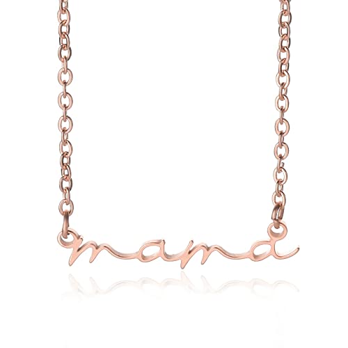 Decentraland 18K Gold überzogener Edelstahl zierlicher einfacher Entwurf Mama Nana Brief Halskette für Frauen Muttertag Jubiläum Schmuck Geschenke für Mama (mama-Roségold) von Decentraland