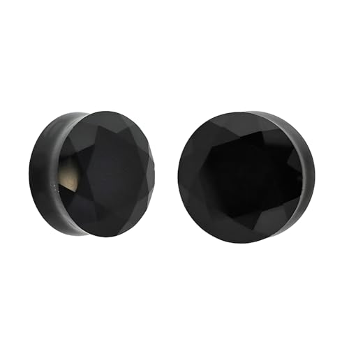 Decentraland 2 Stück 10mm(00G) Schwarze facettierte Glas-Ohrstöpsel doppelt ausgestellt Sattel-Dilatatoren Keil Ohrlehre Piercing Körperschmuck Damen und Herren von Decentraland