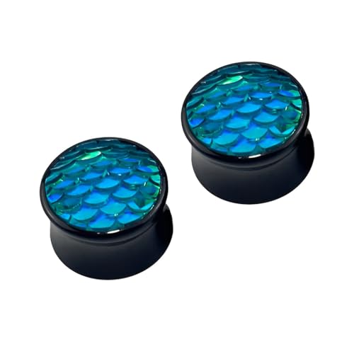 Decentraland 2 Stück 14mm(9/16'') Schwarzes Acryl Blau Schillernde Meerjungfrauenschuppen Doppel-Flare-Stecker Ohrlehre Ohrringe Ohrmuschel-Expander Piercing-Schmuck Für Damen Und Herren von Decentraland