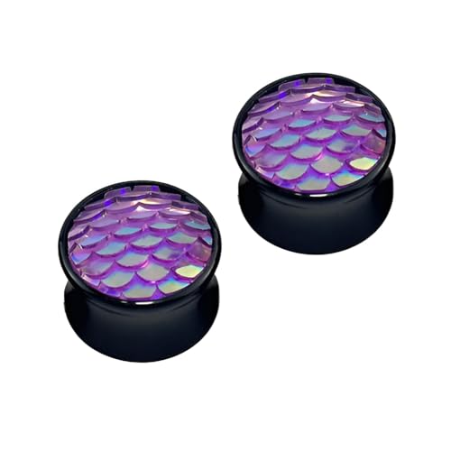 Decentraland 2 Stück 14mm(9/16'') Schwarzes Acryl Lila Schillernde Meerjungfrauenschuppen Doppel-Flare-Stecker Ohrlehre Ohrringe Ohrmuschel-Expander Piercing-Schmuck Für Damen Und Herren von Decentraland