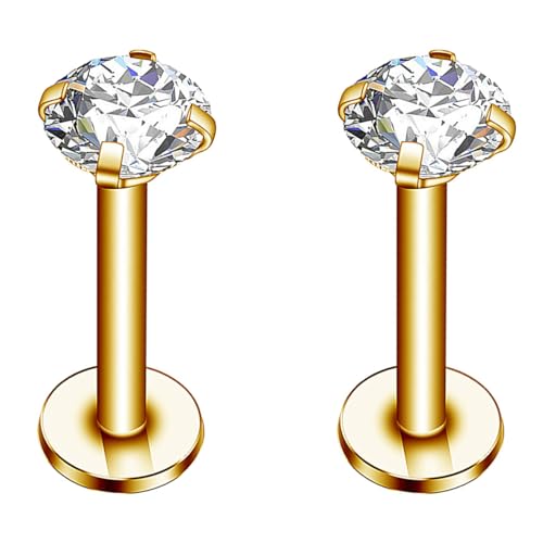 Decentraland 2 Stück 16G Gold Ohrstecker CZ Labret Nase Tragus Knorpelschmuck aus Chirurgenstahl mit Innengewinde Piercingschmuck für Helix, Muschel, Lippe, Nase, Ohrring für Frauen von Decentraland